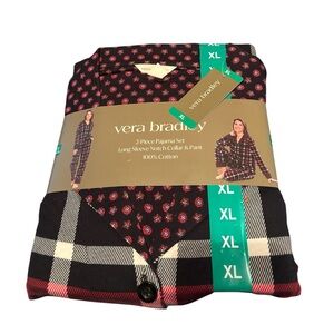 Vera Bradley Pajama Set Button Down Shirt/Pants Cotton Red Plaid